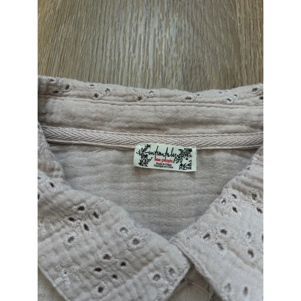 Free People Full Bloom Cotton gauze Eyelet Puff Sleeve Button Down Blouse S